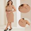 Allegra K Business Dress for Women's Work Elegant 2026 Cap Sleeve Belted Office Sheath Dresses X-Large Khaki view 3