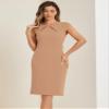 Allegra K Business Dress for Women's Work Elegant 2026 Cap Sleeve Belted Office Sheath Dresses X-Large Khaki view 4