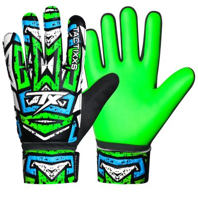 TACTIXXS Soccer Goalkeeper Gloves for Kids Boys Children Youth, Funky Football Goalie Gloves Anti Slip 4mm Latex Palm with Strong Grip (Green, Size 5 Suitable for 9-12 Years)