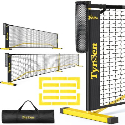 TYRSEN Portable Pickleball Net for Driveway, 22 FT Regulation Size & 11 FT Half Court Size, 12 Court Markers, Ball Collector, 2-in-1 Pickle Ball Net with Carry Bag for Outdoor Indoor Garages