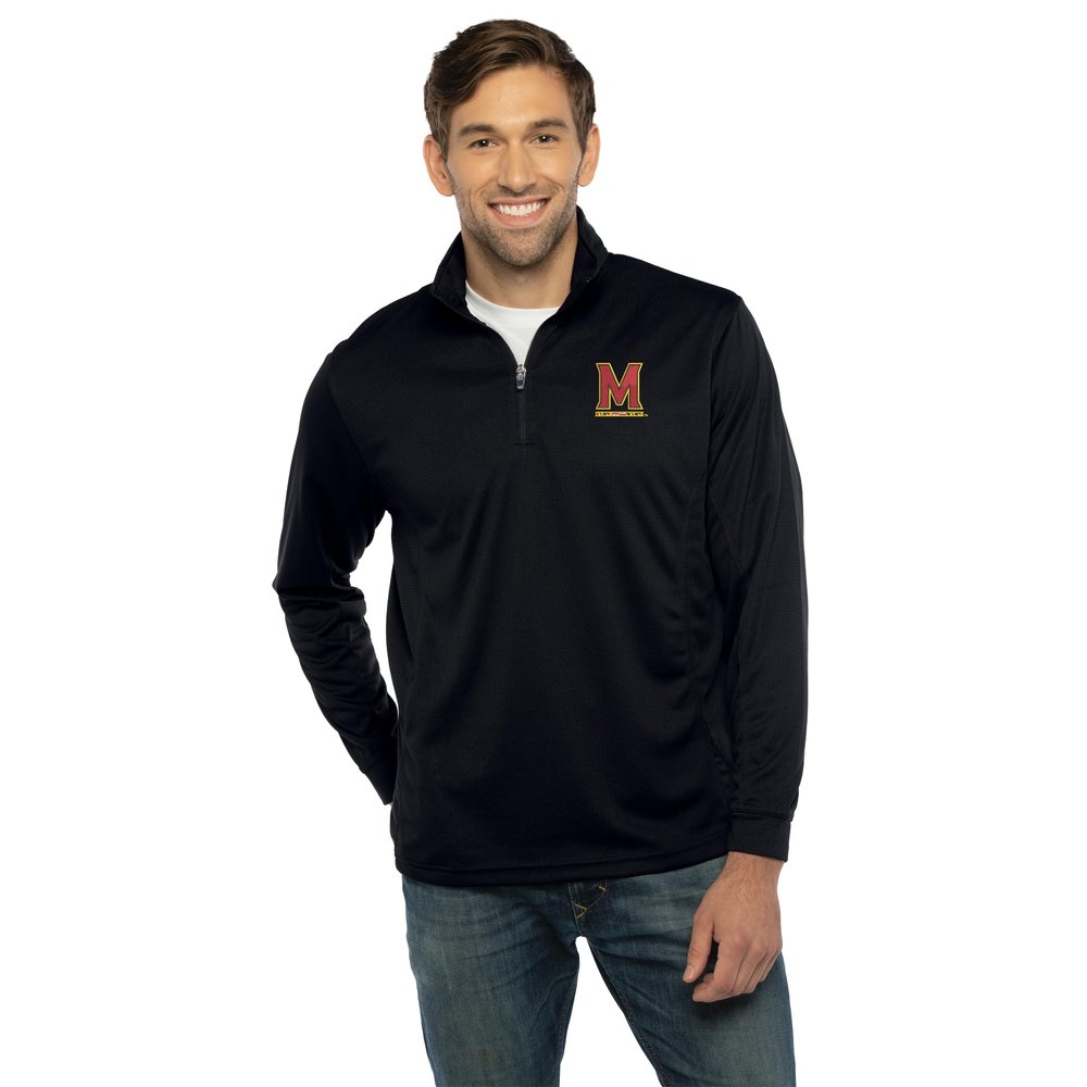 Vantage Apparel Men's Collegiate Micro Mesh Performance Black 1/4 Zip Pullover, Maryland Terrapins, Black, X-Large