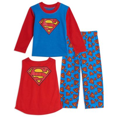 DC Comics Justice League Superman Toddler Boys Pajama Shirt Pants and Cape 3 Piece Set Blue 5T