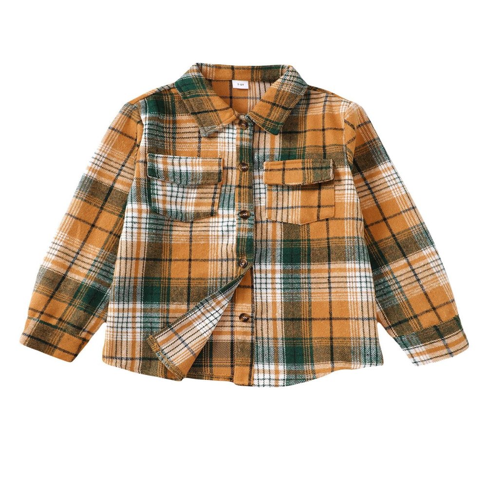 YOURUIKEY Girls Long Sleeve Flannel Shirts Button Down Plaid Jackets Collared Pockets Blouses Tops Fall Winter Clothes 13-14 Yellow