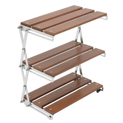 Tiardocge 3-Tier Foldable Camping Table, Picnic Cabinet Storage Rack, Portable Outdoor Cookware Storage for Picnic BBQ Beach Traveling Backyards