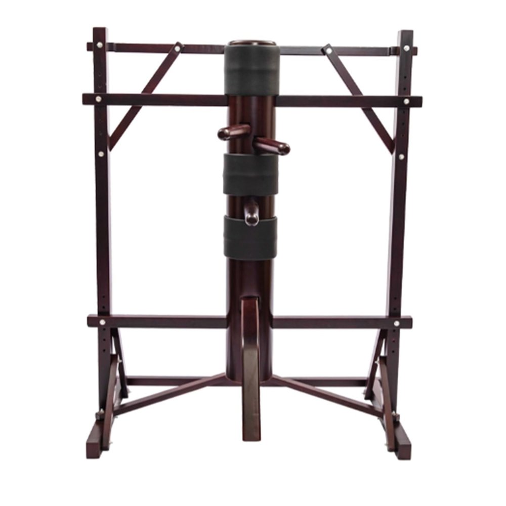 AErosx Compact Framed Wing Chun Kung Fu Wooden Dummy, Chinese Kung Fu Wing Chun Dummy with Rugged Base, Adjustable Height Mook Yan Jong Training with 3 Striking Pad, Heavy Duty Durability(B)