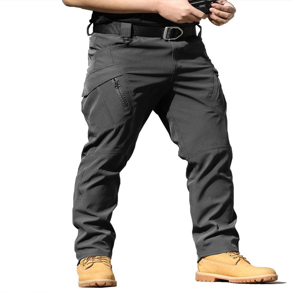 YAXHWIV Men's Hiking Cargo Pants Water Resistant Lightweight Tactical Outdoor Work Pants with Pockets(No Belt) Dark Grey