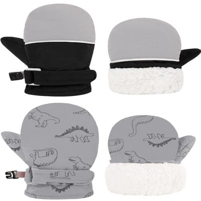 YMYDYFC Toddler Mittens Baby Waterproof Gloves Toddler Snow Gloves Kids Winter Mitten For Boy Girl Kids Ski Mitten P-Black & Gray Dinosaur M(2-4 Years)