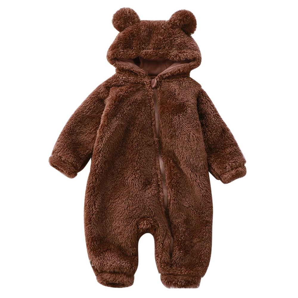 Toddler Baby Boys Girls Hoodie Jacket Baby Fleece Hooded Romper Winter Outwear Jumpsuit Snowsuit (Brown #4, 3-6 Months)
