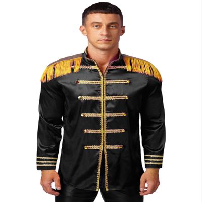 Hansber Men's Halloween Costume Tassel Jackets Marching Band Rock Man 60s Cardigan Coat Hippy Costumes Black Large