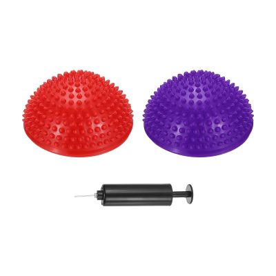 PATIKIL 2 Pcs Half Spiky Domes Balance Pods 6.7x3.1 Inch, Balance Trainer Dots with Hand Pump for Core Body Balancing Stability Training Foot Massage, Red/Purple