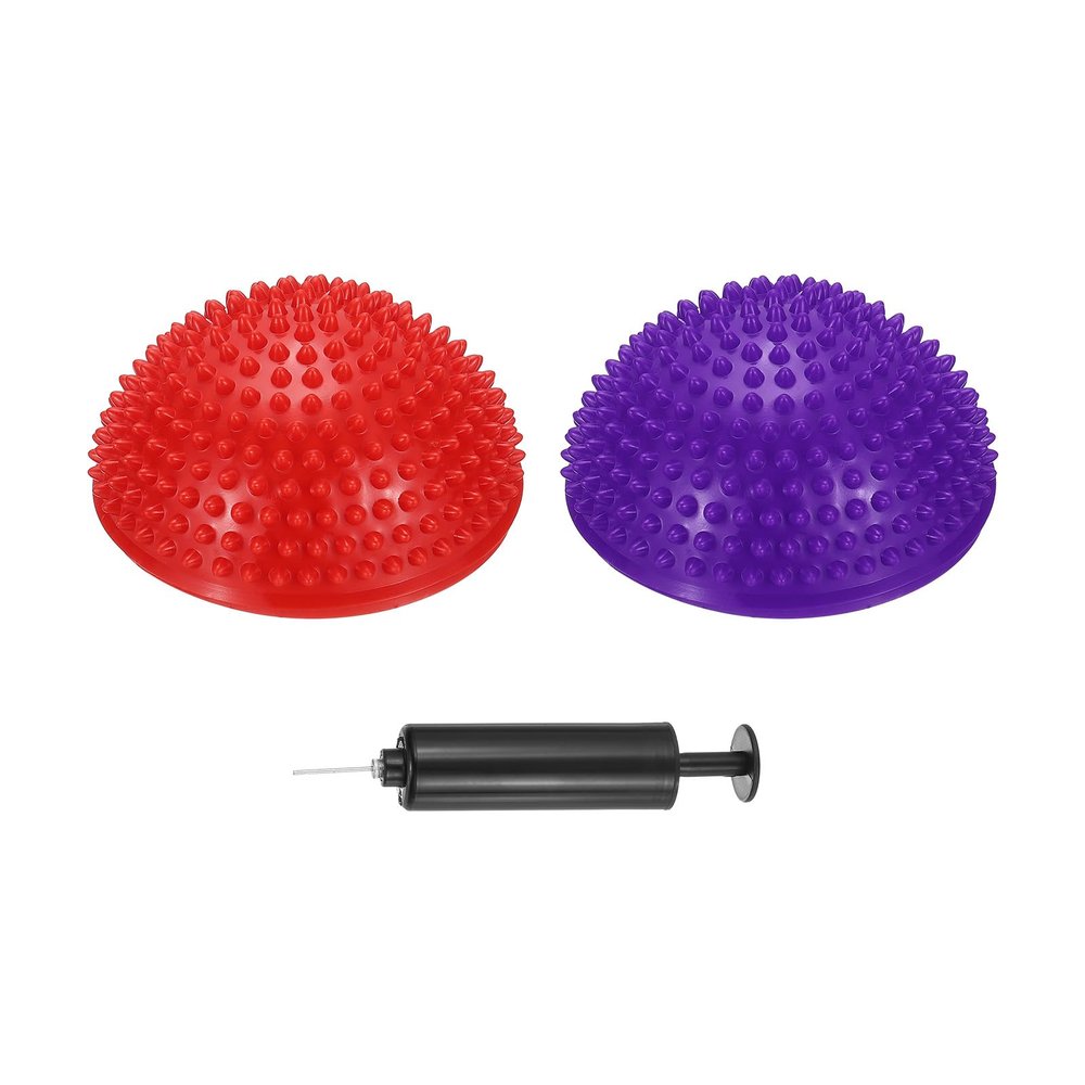 PATIKIL 2 Pcs Half Spiky Domes Balance Pods 6.7x3.1 Inch, Balance Trainer Dots with Hand Pump for Core Body Balancing Stability Training Foot Massage, Red/Purple