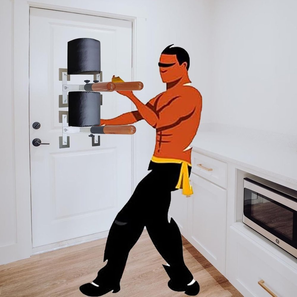AErosx Wing Chun Dummy Martial Arts Wooden Training Equipment Wall Mount, Portable Kickboxing Boxing Karate Dummy, Replace Punching Arms Dummies Pads, with Spring