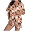 ZYXTIM Halloween Pajamas Women 2Pc Ghost Graphic Silk Satin Sleepwear Button Down Short Sleeve Lounge Shorts Pajamas Set view 1