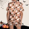 ZYXTIM Halloween Pajamas Women 2Pc Ghost Graphic Silk Satin Sleepwear Button Down Short Sleeve Lounge Shorts Pajamas Set view 4