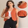 Allegra K Vest Tops for Women Summer Cotton Linen Sleeveless Button Down V Neck Fully Lined Waistcoat Cropped Vests X-Small Orange view 2