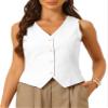 Allegra K Vest Waistcoat for Women's Fashion Sleeveless Button Down V Neck Crop Top Summer Vest X-Large Cream White view 1