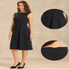 Allegra K Sleeveless Midi Work Dress for Women's Boat Neck Tie Waist Dresses Medium Black view 2