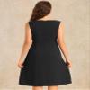 Allegra K Sleeveless Midi Work Dress for Women's Boat Neck Tie Waist Dresses Medium Black view 3