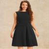 Allegra K Sleeveless Midi Work Dress for Women's Boat Neck Tie Waist Dresses Medium Black view 4