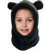 2 in 1 Kids Hat Scarf Bear Toddler Balaclava Winter Warm Beanies Cap Thick Fleece Lining Skull Caps for 5-14 Year Old Boys Girls Black view 2
