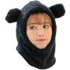 2 in 1 Kids Hat Scarf Bear Toddler Balaclava Winter Warm Beanies Cap Thick Fleece Lining Skull Caps for 5-14 Year Old Boys Girls Black view 4