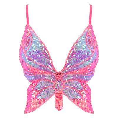 Hoohu Womens Indian Belly Dance Costumes Performance Outfits Butterfly Bandage Padded Bra Sequin Pearl Embroidery Tank Top