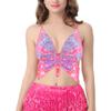 Hoohu Womens Indian Belly Dance Costumes Performance Outfits Butterfly Bandage Padded Bra Sequin Pearl Embroidery Tank Top view 2