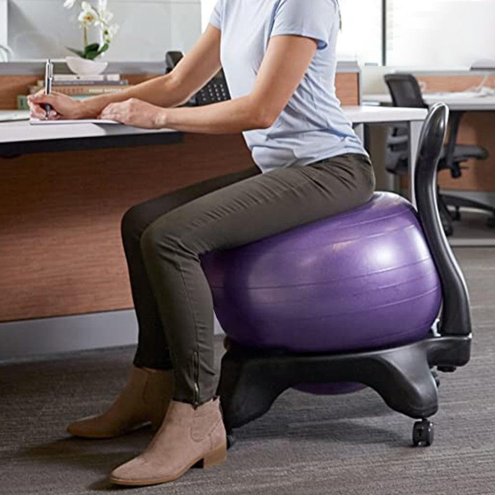 RENLXFI Office Ball Chair with Lockable Wheels, Adjustable Active Sitting Exercise Stability Yoga Ball Chair for Home Office Desk, Spine Support, Core Strengthening Ergonomic Chair