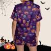 ZYXTIM Halloween Pajamas Women 2Pc Pumpkin Skull Ghost Print Silk Satin Sleepwear Short Sleeve Button Tops and Shorts Pjs Sets Nightwear A-Dark Blue view 4