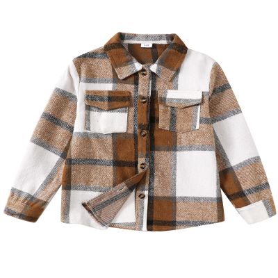 YOURUIKEY Girls Long Sleeve Flannel Shirts Button Down Plaid Jackets Collared Pockets Blouses Tops Fall Winter Clothes 13-14 Light Brown