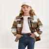 YOURUIKEY Girls Long Sleeve Flannel Shirts Button Down Plaid Jackets Collared Pockets Blouses Tops Fall Winter Clothes 13-14 Light Brown view 3
