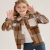 YOURUIKEY Girls Long Sleeve Flannel Shirts Button Down Plaid Jackets Collared Pockets Blouses Tops Fall Winter Clothes 13-14 Light Brown view 4