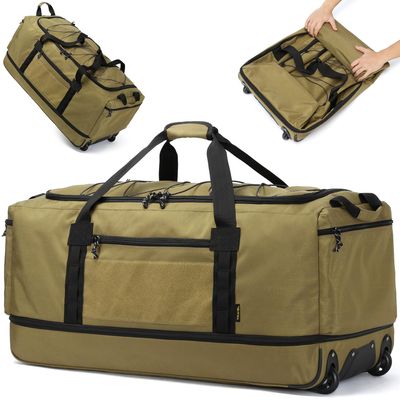 170L Extra Large Baseball Bag with Wheels Gym Duffle Softball Catchers Coach Team Equipment Bags Collapsible Rolling Travel Duffel Bat Gear Bag for Hockey Basketball Football Volleyball Soccer, Brown