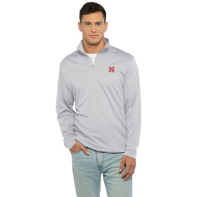 Vantage Apparel Men's Collegiate Micro Mesh Performance Gray 1/4 Zip Pullover, Nebraska Cornhuskers, Grey, Large