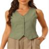 Allegra K Vest Waistcoat for Women's Fashion Sleeveless Button Down V Neck Crop Top Summer Vest Medium Green view 1