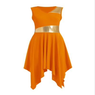 ZYACTU Womens Praise Dance Dress V-Neck Sleeveless Liturgical Worship Dress Lyrical Contemporary Dance Costumes Tag M-Orange
