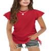 Arshiner Girls Short Sleeve Tops Ruffle Short Sleeves Summer Crewneck Cute Clothes for Girls Ruched Knot Side Kids Shirts Red 9-10 Years view 1