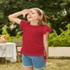 Arshiner Girls Short Sleeve Tops Ruffle Short Sleeves Summer Crewneck Cute Clothes for Girls Ruched Knot Side Kids Shirts Red 9-10 Years view 2