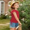 Arshiner Girls Short Sleeve Tops Ruffle Short Sleeves Summer Crewneck Cute Clothes for Girls Ruched Knot Side Kids Shirts Red 9-10 Years view 3