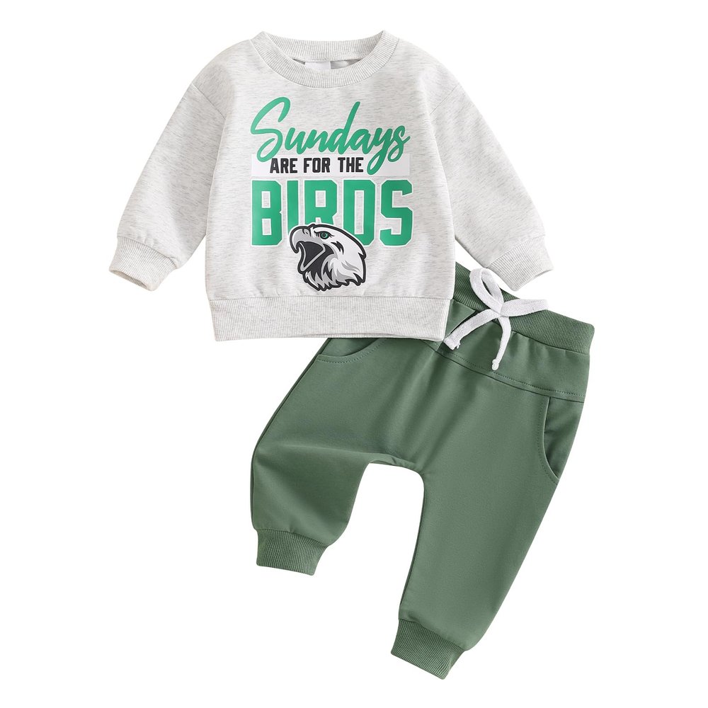 Covvoliy Toddler Baby Boy Girl Clothes Football Print Long Sleeve Sweatshirt Pockets Pants Outfits Infant Fall Winter Clothes (Green, 2-3 Years)