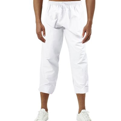 Desert Dress Men Muslim Islamic Trousers Jogging Sirwal Cotton Afghan Pants ElasticWaist for Prayer Eid Buggy Under Thobe (US, Alpha, Large, Regular, Regular, White)