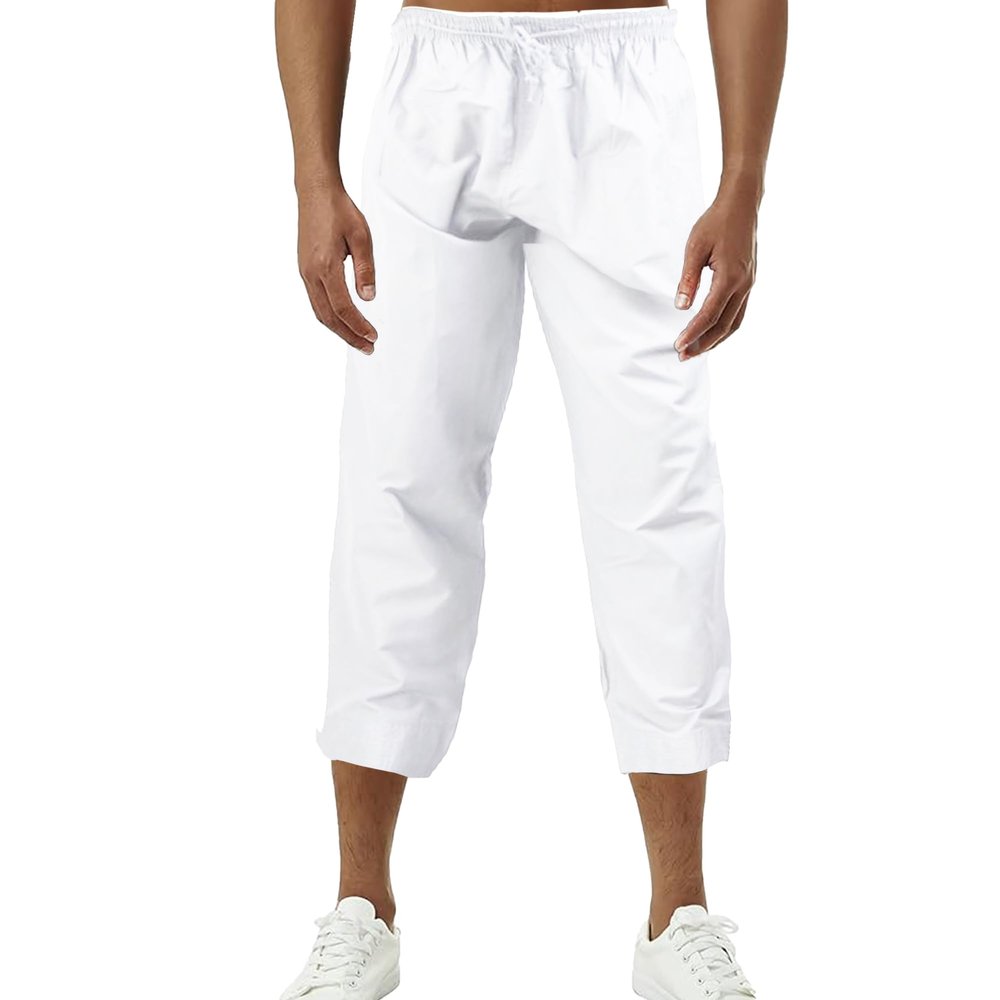 Desert Dress Men Muslim Islamic Trousers Jogging Sirwal Cotton Afghan Pants ElasticWaist for Prayer Eid Buggy Under Thobe (US, Alpha, Large, Regular, Regular, White)