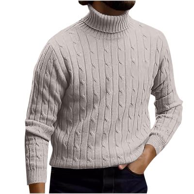 Muscularfit Mens Shirts Casual Stylish Long Sleeve Solid Turtleneck Knitted Sweater Loose Fit Pullover Shirt Fall Winter Tops Mens Shirts Casual Stylish Fall Beige L
