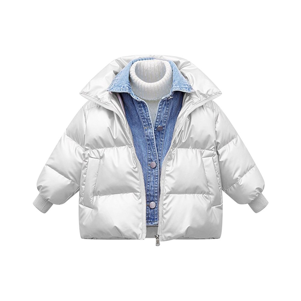 Toddler Boys Girls Metallic Winter Coat Warm Heavyweight Hooded Puffer Jacket Insulated Shiny Down (Silver, 4-5 Years)