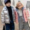 Toddler Boys Girls Metallic Winter Coat Warm Heavyweight Hooded Puffer Jacket Insulated Shiny Down (Silver, 4-5 Years) view 3