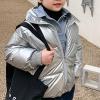 Toddler Boys Girls Metallic Winter Coat Warm Heavyweight Hooded Puffer Jacket Insulated Shiny Down (Silver, 4-5 Years) view 4