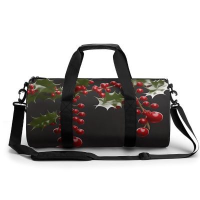 Gym Bags Small Holly Berry Branches Duffel Bag Overnight Bag with Shoe Compartment Carryon Bag for Men Women