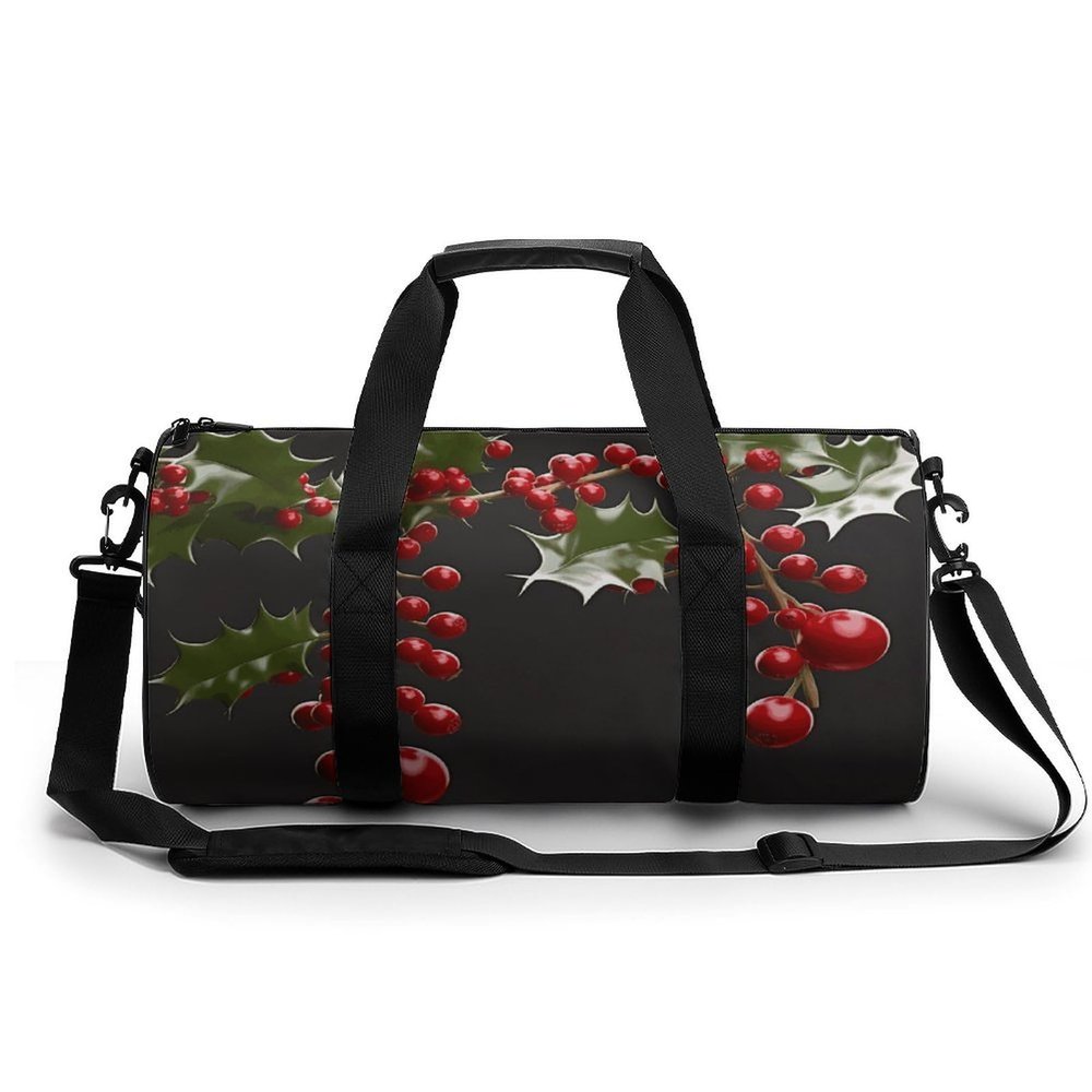 Gym Bags Small Holly Berry Branches Duffel Bag Overnight Bag with Shoe Compartment Carryon Bag for Men Women