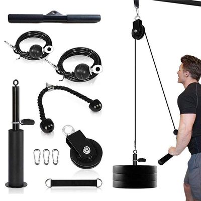 Masyrt Forearm Wrist Roller Trainer, Heavy Duty Arm Strength Training Equipment with Pulley System for LAT Pulldowns, Bicep Curls, Tricep Extensions (Black)