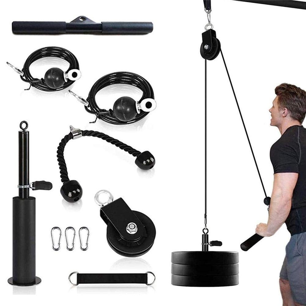 Masyrt Forearm Wrist Roller Trainer, Heavy Duty Arm Strength Training Equipment with Pulley System for LAT Pulldowns, Bicep Curls, Tricep Extensions (Black)